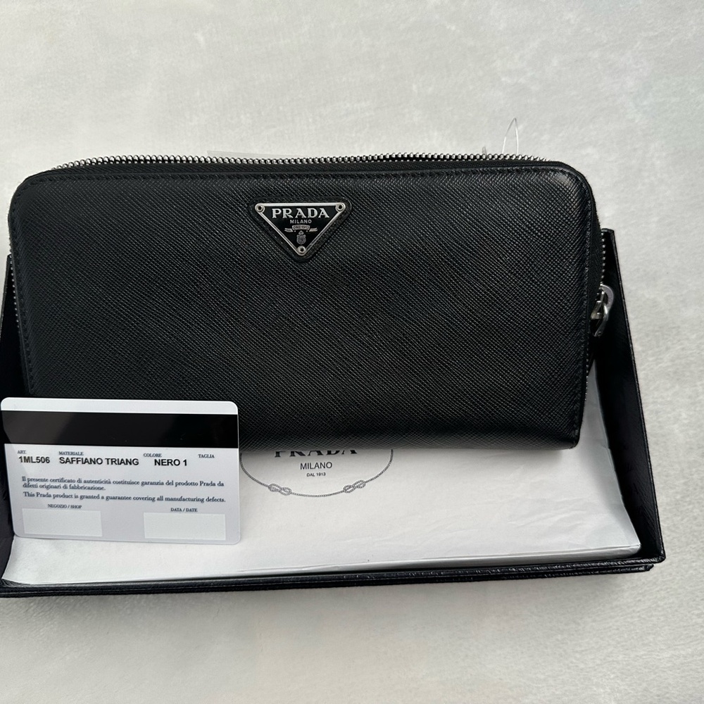 Prada Black Saffiano Leather Zip Wallet